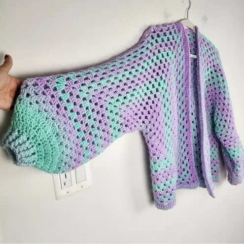 New Handmade Crochet Cardigan Open Front Sweater Premium Acrylic OS Purple Size undefined