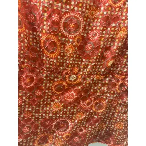 Etcetera  Silk Sleeveless Blouse Size 14 orange abstract pattern v neck