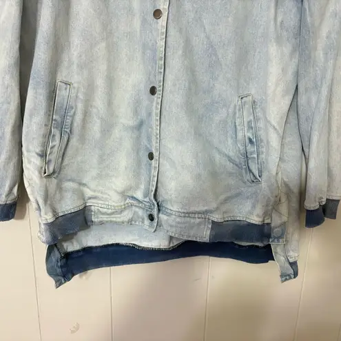 Fate Denim Bomber Jacket Light Wash Blue Size L Casual Oversized Style Size L