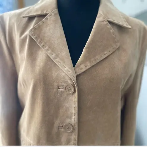 Womens Suede Midlength Button Down Coat w/Stitch Detail Bohemian Penny Lane Tan Size XL