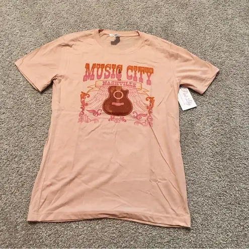 Pink Lily  Music City Nashville Guitar Graphic T-Shirt Pink Peach Small