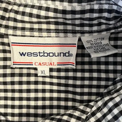 Westbound Vintage Black White Gingham Cottagecore Embroidered Shirt Hearts XL