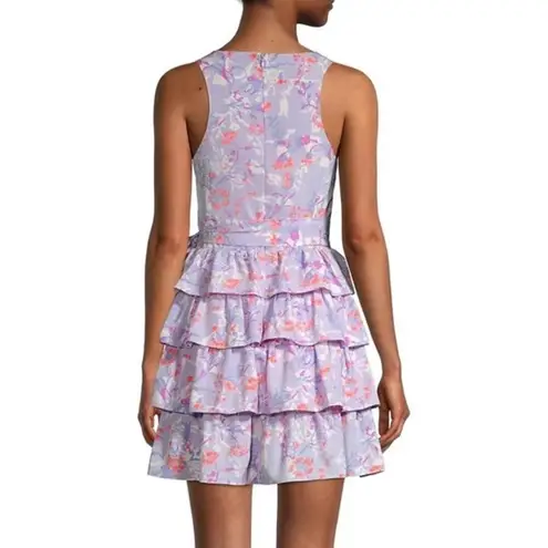 Likely Rana Tiered Ruffle Mini Dress Purple Floral Print Sleeveless Belted Sz 6