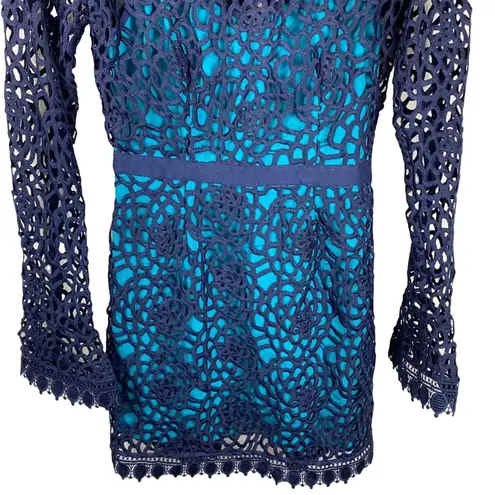 TALULAH La Mason Roseate Long Sleeve Cocktail Dress Teal Navy Blue Overlay Small
