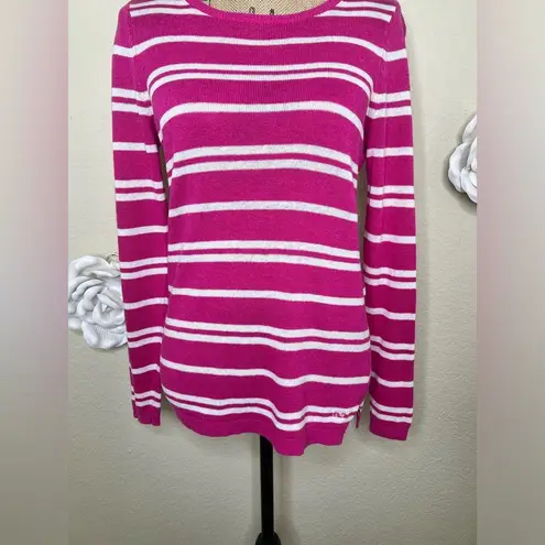 Vineyard Vines Bright Pink & White Striped Lightweight Sweater Size Small