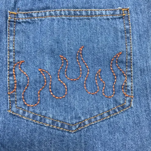 Honey Punch Denim Embroider Flame Shorts