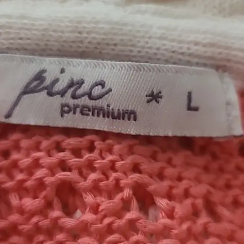 Excellent Pinc Premium Women Coral Cream Striped Knit Hoodie Sweater Size Large Orange