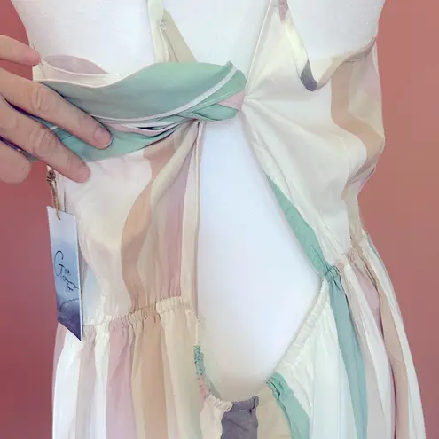 Goa Beachwear by Japna vertical striped pastel rainbow tiered sundress NWT XL