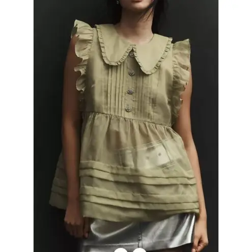 Maeve Anthropologie Peter Pan Collar Sheer Pintuck Babydoll Tank Small