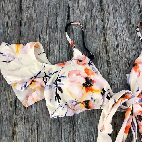 The Bikini Lab Watercolor Floral Ruffle Wrap Bikini Swim Top NWT size Medium
