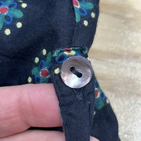 April Cornell Floral Midi Dress Womens Medium Cottagecore Prairie Peasant Black