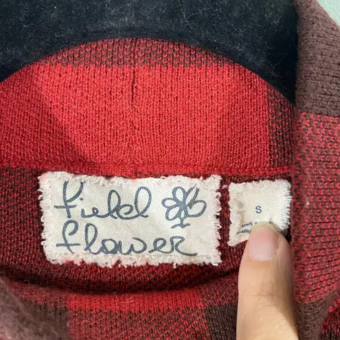 Field Flower Anthropologie Red Buffalo Plaid Wool Blend Mock Neck Sweater Size S