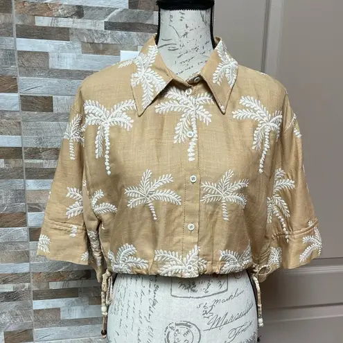 ZARA  NWT Women's embroidered tropical linen Blend shirt M RARE