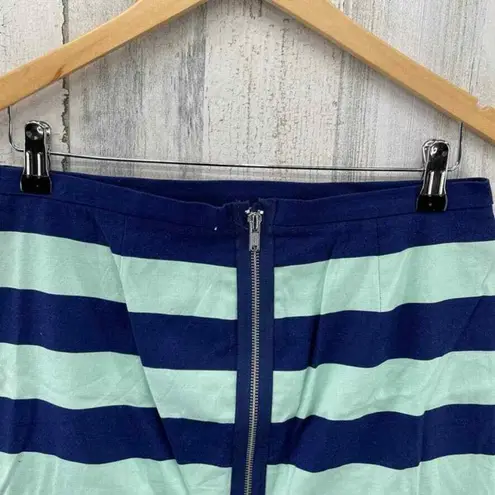 Gap Nautical Mini Skirt Womens 2 Blue Green Cotton Stripe Zip Back Pocket