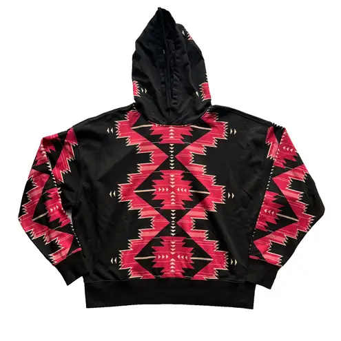Lauren Ralph Lauren L Black Label Tribal Aztec Black Pullover Hoodie Sweatshirt Size L