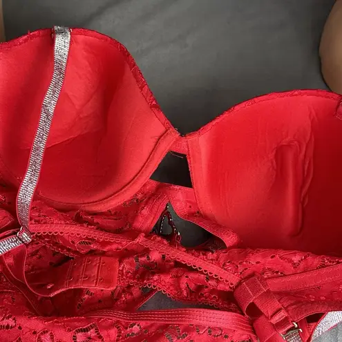 New Body Rage Size 3X Plus Red Charm Bodysuit Underwire Lined Cups Sheer Lace