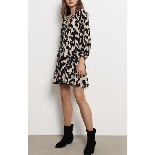 Ba&sh Pulse Printed Split Neck Mini Dress In Black