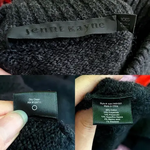 Jenni Kayne Sweater Oversized Cotton Ribbed Knit Alpaca Wool Charcoal XXS EUC