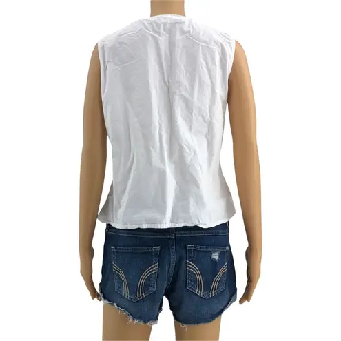 Solutions MEDIUM VINTAGE Women's White Floral Embroidered Boho Hippie Split Neck