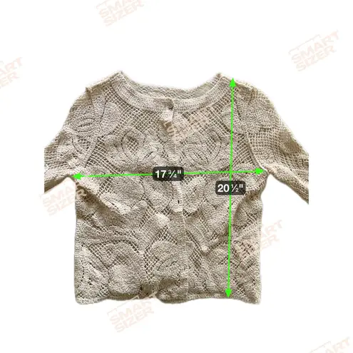 Womens Lace Crochet Cardigan Sz S Cream Floral Cottage Boho Shabby Chic Coquette