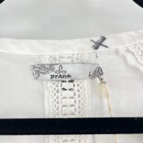 prAna NWT Women's White Tacana Peasant Crochet Boho Blouse Top Size Large