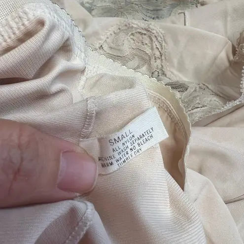 Vintage Shadowline Half Slip Camisole Set Pillow Tab Beige Size 32/S Lace