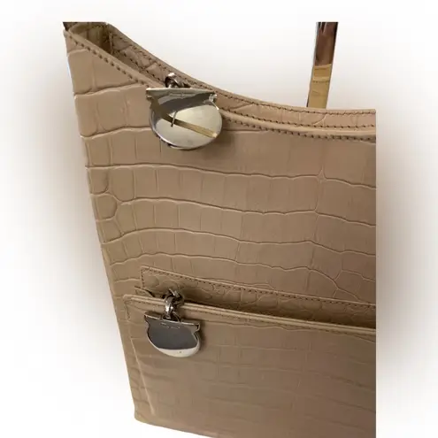 Salvatore Ferragamo Ferragamo Elegant Tan Crocodile-Embossed Shoulder Bag