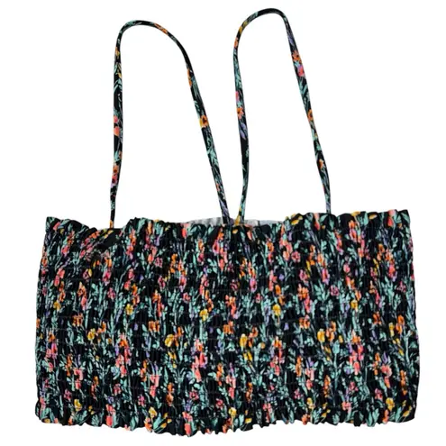 Body Glove Small Elora Bikini Swim Top Smocked Bandeau Lined Bra Floral Abloom