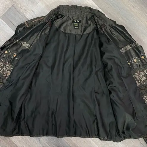 ELCC Vintage Embroidered Taffeta Blazer Jacket Gray Large Button Front