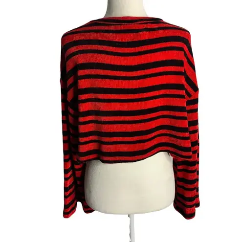 Lush Clothing Lush Velour Oversized Cropped Sweater S Red Black Striped Bell Sleeves