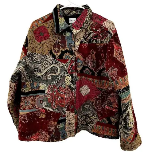 Chico's  Shacket Jacket Patchwork Tapestry Paisley Art to Wear Crochet 3 XLarge