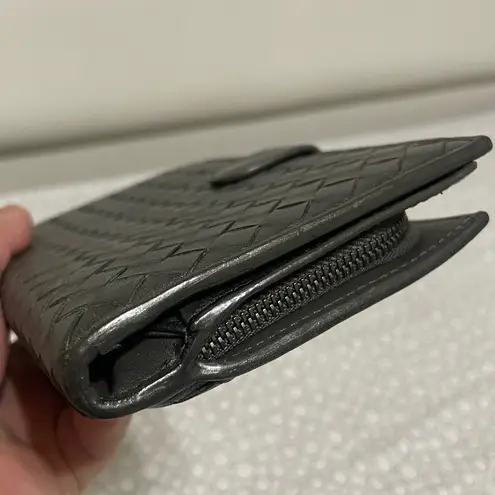 Bottega Veneta Woven Leather Wallet in Dark Gray