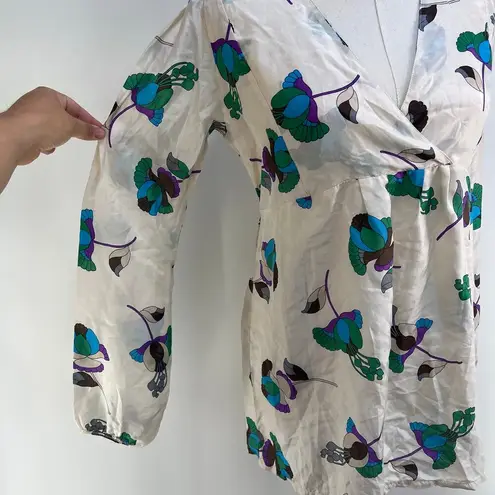 Intimissimi Silk Blouse White Purple Top Size M