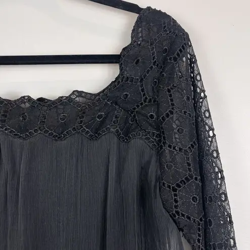 ECI New York Womens Top Sz 14 Black Silk lace Whimsygoth Witchy Fairy Grunge