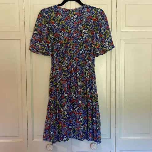 F&F  blue floral flutter sleeve A-line dress small