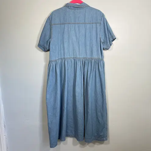 Vintage Denim Midi Dress XL | Western Cottagecore Prairie Y2K Style Blue