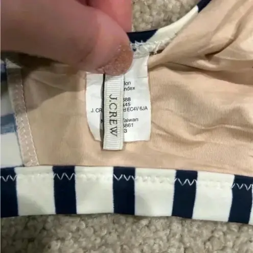 J.Crew  beige and navy blue striped bikini top in size medium