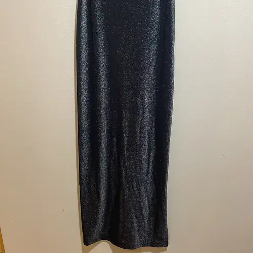 Vintage Y2K 90s City Triangles Metallic Shimmer Maxi Dress Whimsigoth Medium Gray
