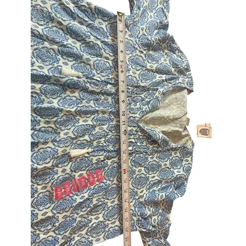 Stellla Parker Long Sleeve Tassled Tie Neck Blue White Print Peasant Top XXL NWT