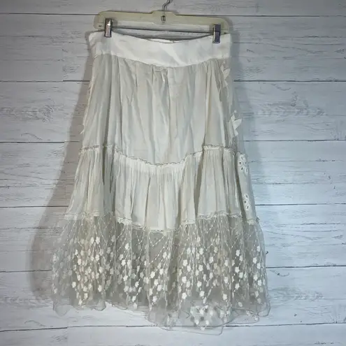 White off embroidered mesh skirt beaded size L (33 waist) Size L