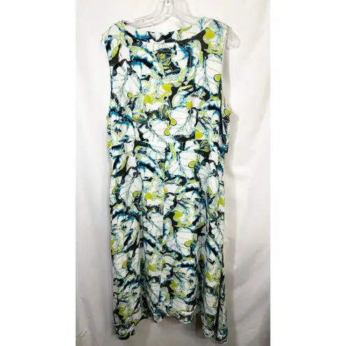 Midnight Velvet XL Dress Green White Blue Floral Sleeveless Faux Wrap Boho 1104