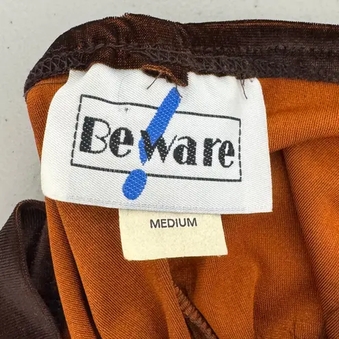 Vintage Beware Copper Velvet Feather Trim Midi Slip Party Dress Black Size M