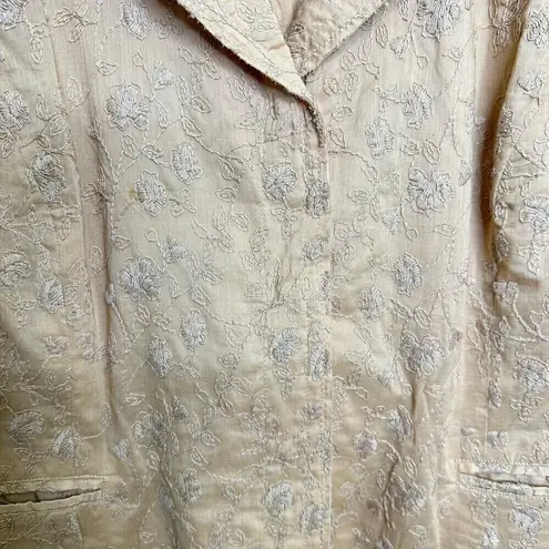 J.Jill Ginger 100% Cotton Boho Embroidered Lined Blazer Jacket Size 12 p Tan Tan