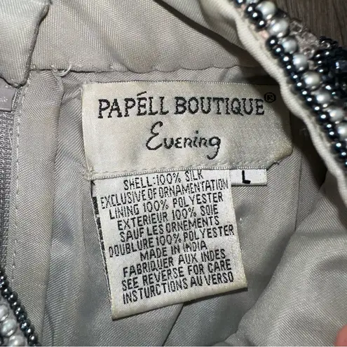 Papell Boutique Vintage Gray Black Beaded Mock Neck Tank Top shell 100% silk (L) Silver Size L