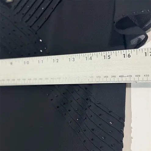 Sandra Darren Women’s Black Evening Midi Dress 12 Beaded Flutter Sleeve Chiffon