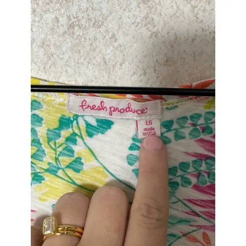 Fresh Produce Tunic Top Womens Large USA Made Floral Tropical Print Short Sleeve