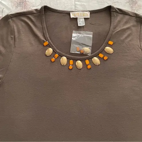 NWOT Fair Lady brown embellished gold & orange stones T