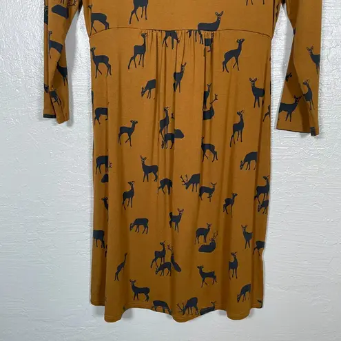 Boden USA Boden Women 8 Tan Brown Oh Deer Print Dress Fit & Flare Jersey 3/4 Sleeve