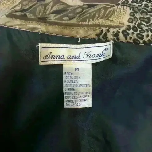 100% Silk Tan Leopard Abstract Anna & Frank Bomber Jacket Size Medium Vintage