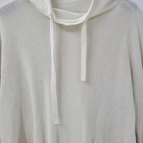 T by Talbots Womens Sweater Large Ivory Drawstring Cowlneck Waffle Knit Pullover White
